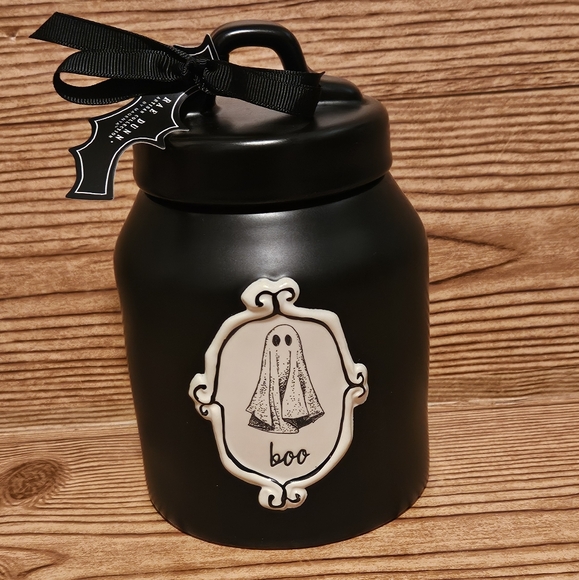 Rae Dunn BOO! Ghost Black Halloween Baby Canister - Picture 3 of 5